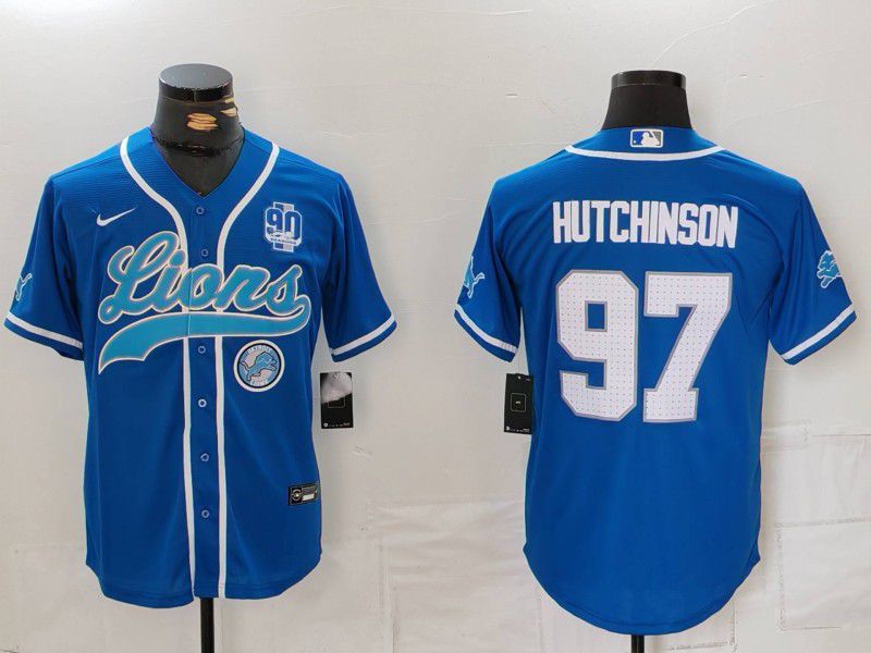 Men Detroit Lions #97 Hutchinson Blue Second generation joint name 2024 Nike Limited NFL Jersey style 8155